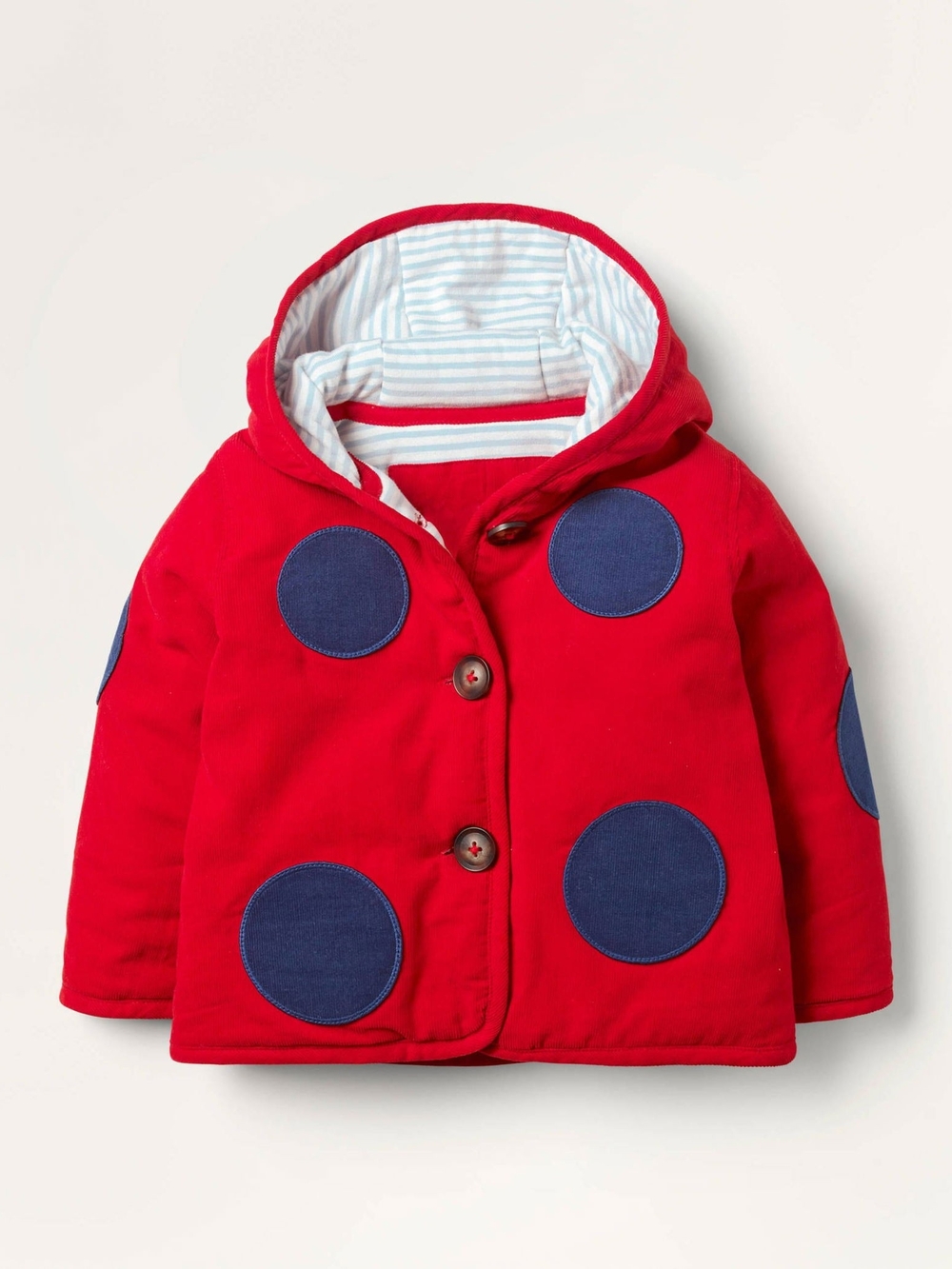 Baby Boden Red Ladybug Hooded Coat with Cozy Fur Hood & Striped Lining